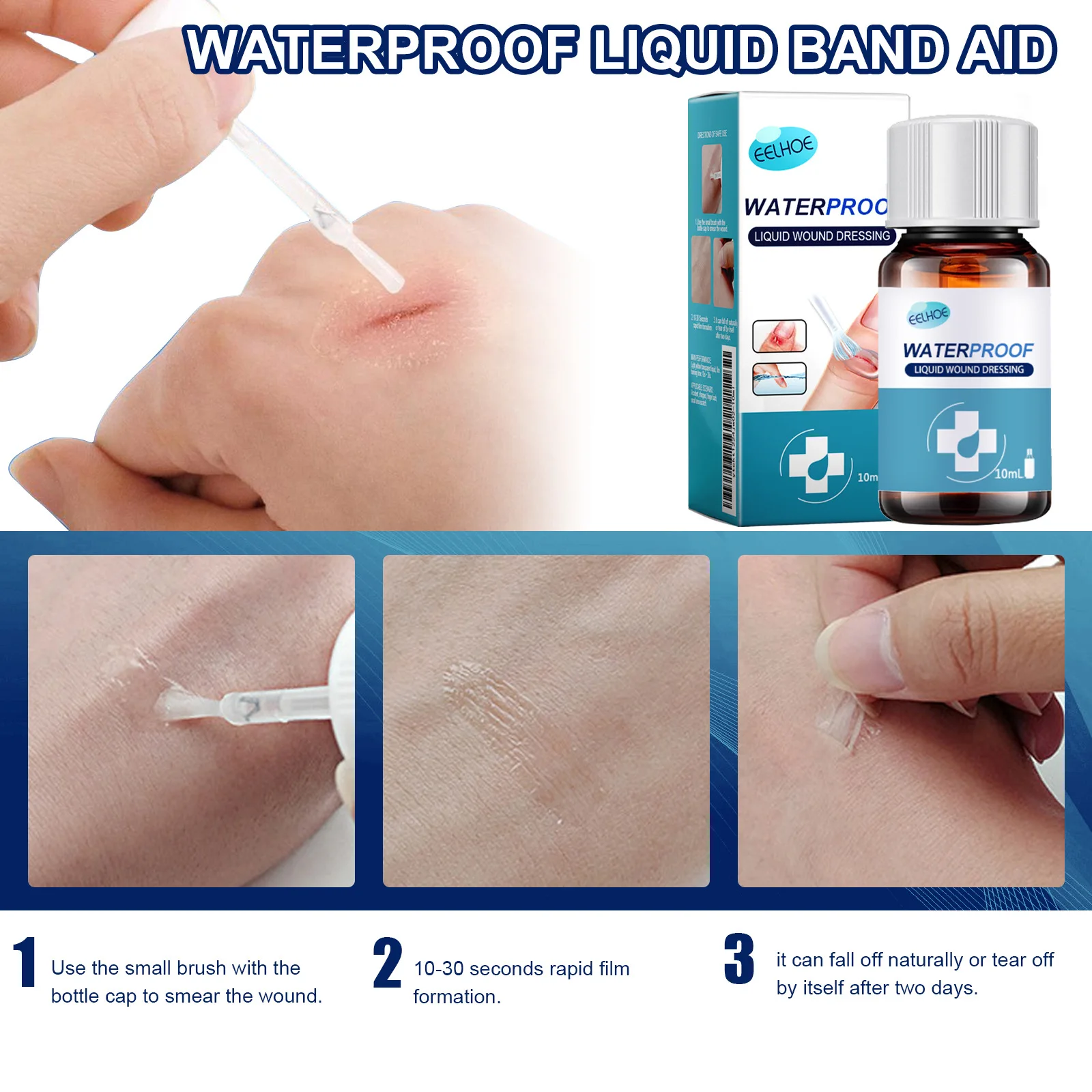Liquid Wound Dressing Waterproof Liquid Wound Dressing Skin Liquid Bandage Glue for Scrapes Minor Cuts Wound Cleaning Invisible Repair Gel Plaster