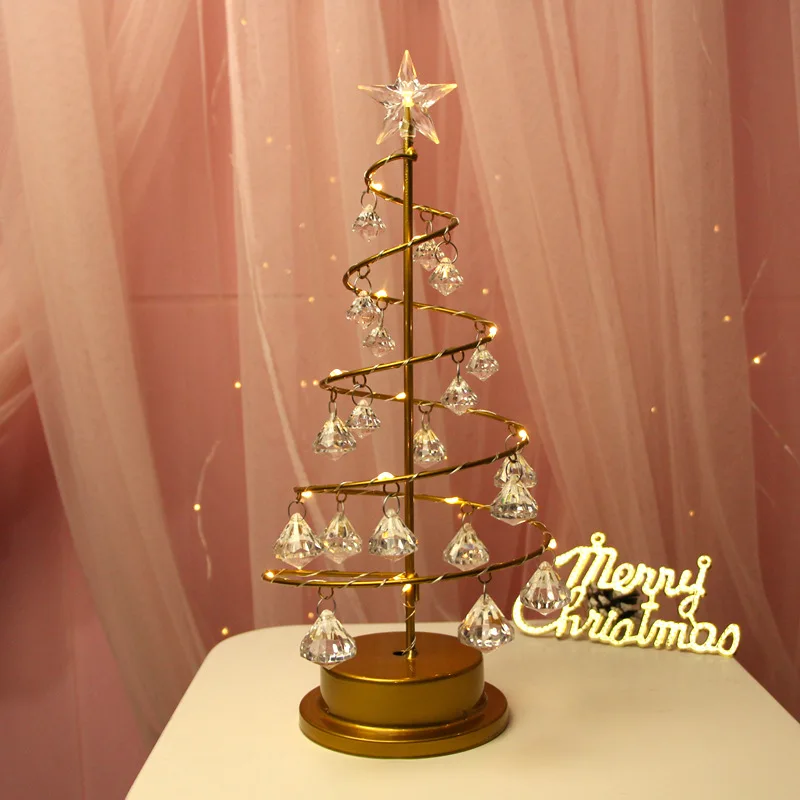

LED Atmosphere Night Light Crystal Christmas Tree Shape Table Lamp Glowing Desk Night Light Party Decorations Supplies