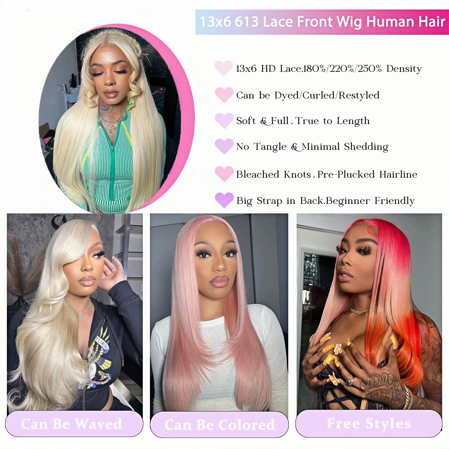 13x4 13x6 HD Transparent 613 Honey Blonde Color Lace Front  display picture 1