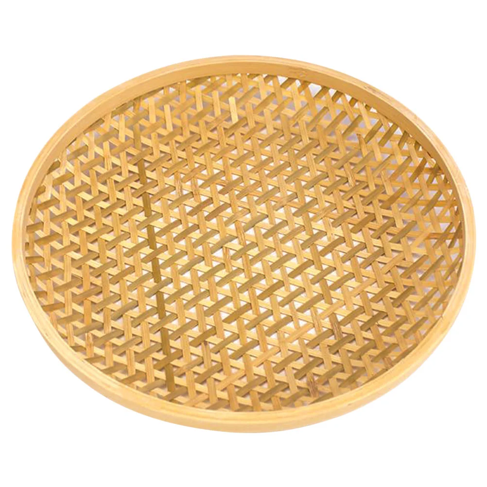 Bamboo Woven Basket Snack Plate Storage (large Size) Shallow Wicker Tray Fruit Round