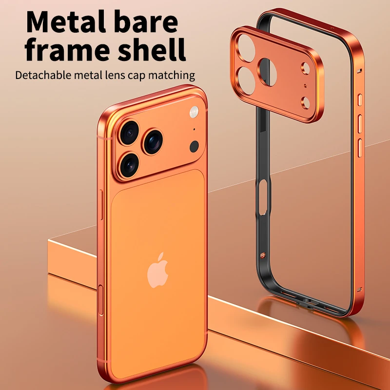 Vibrant Orange Camera Lens Protector with Metal Silicone Bumper Case for Enhanced Phone Protection