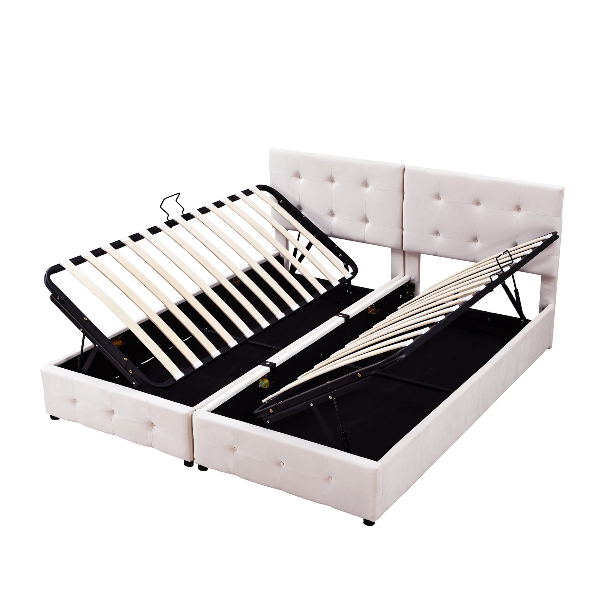 KOMHTOM Multifunktionales Polsterbett Doppelbett 180x200 cm aus hautfreundlichem Samtstoff mit hydraulischem Stauraum – Detail 7