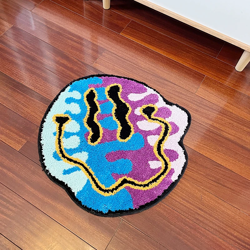 Shaggy Rugs Girl Art Colorful Area Magic Trippy Smiling Tufted Rug Face Tufting Rug Handmade Carpet For Home Decoration