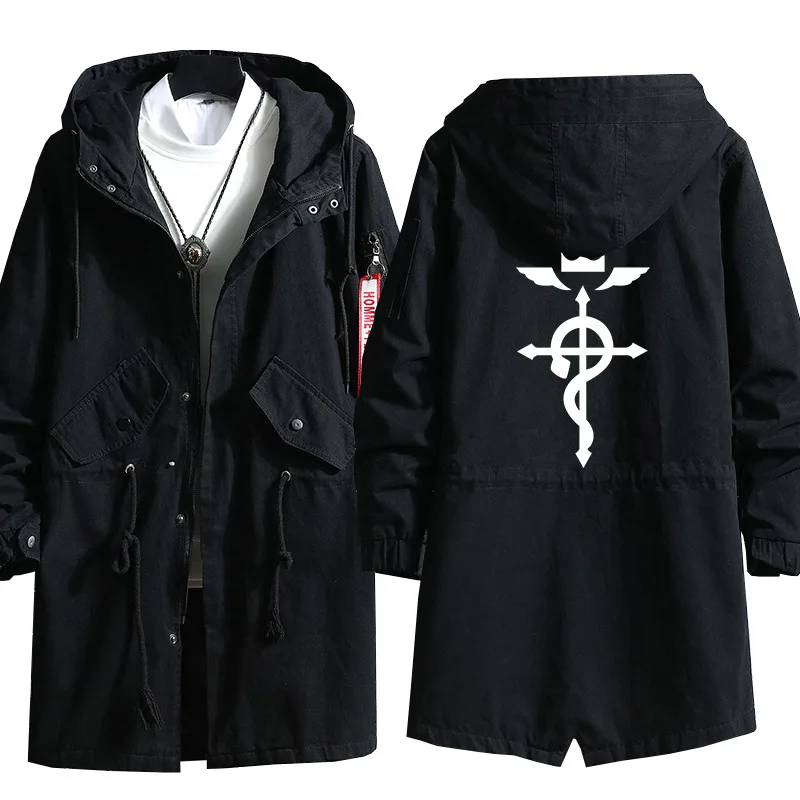 

Anime Fullmetal Alchemist Cosplay Long Hoodie Edward Elric Costume Men Coat Trench Jacket Overcoat for Spring Autumn