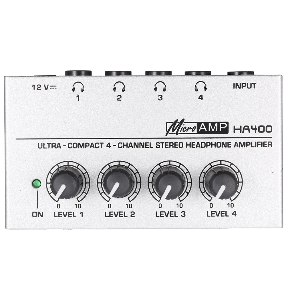 HA400 Ultra-compact 4 Channels Mini Audio Stereo Headphone Amplifier with Power Adapter