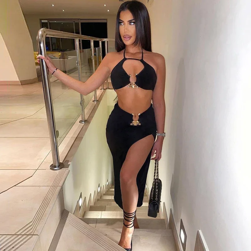 Beach Outings 2024 Dress for Summer The and Sea New Backless Bind Vest Pocket Skirt Female Leisure Suit Solid Polyester Bathing