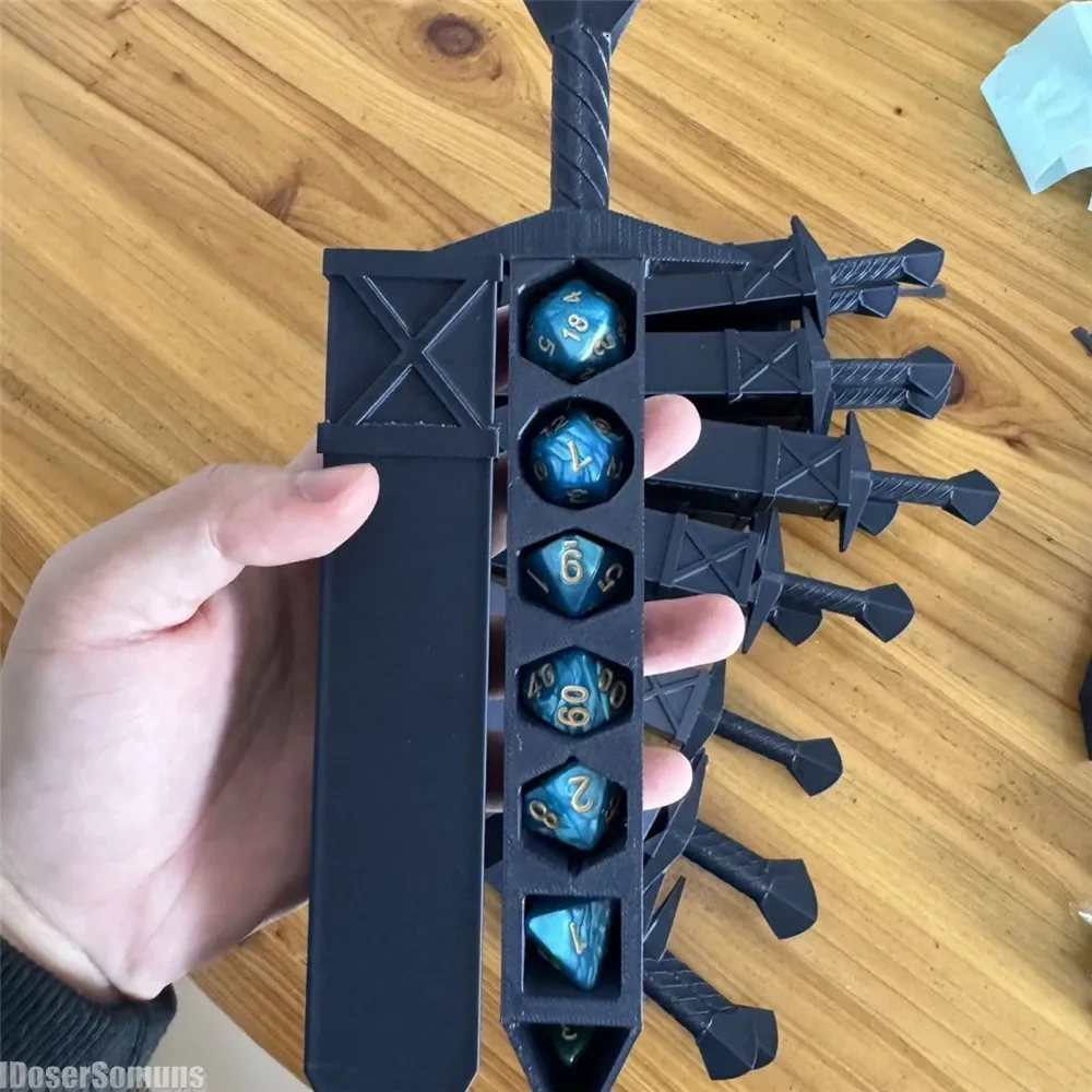 3D Printed Sword-shaped Storage Box for DND RPG TRPG Games Dice DND Game Role 22mm Dice Holder Desktop Ornament