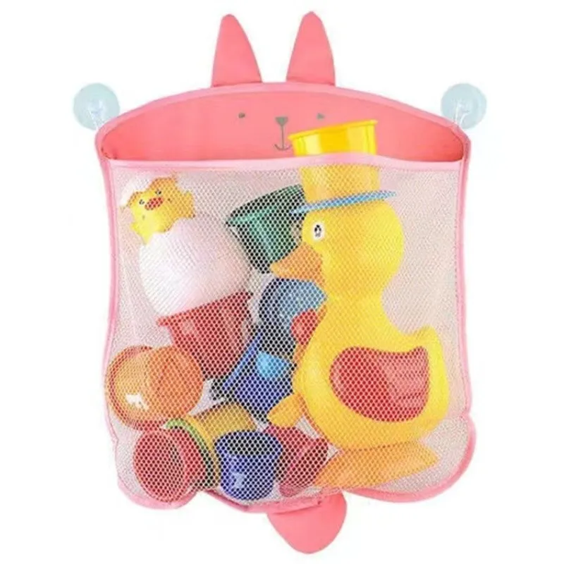 1Pcs Cartoon Animal Durable Bath Toys Bags Child Kids Basket Mesh Bag Bathroom Storage Organizer With/Without Suction Cups