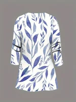 Plus-size women's 3-piece set: color-blocked printed cardigan jacket paired with trousers and vest for a casual everyday look. - Image 2