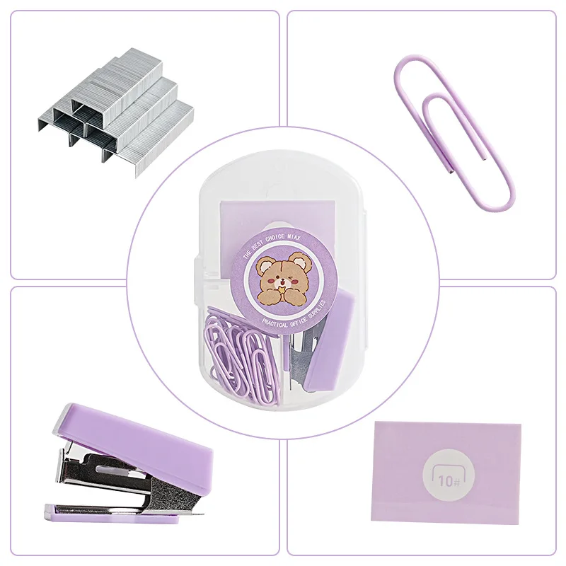 Portable mini stapler small stapler office supplies macaron color paper clip set