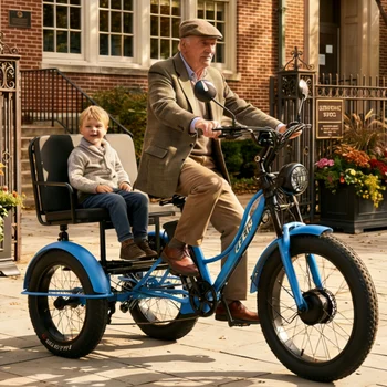Triciclo Elettrico per Adulti con Pneumatici Larghi, Potente 48V 750W, Bicicletta Elettrica Familiare con Batteria Rimovibile e Cintura di Sicurezza