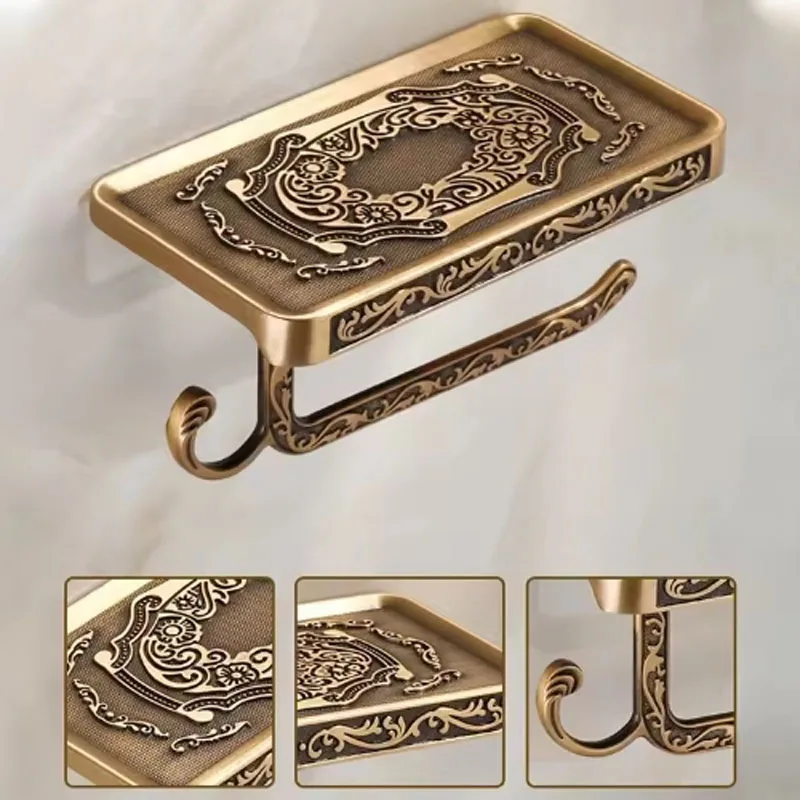 Toilet Paper Holder Wall Mounted Vintage Classic Bathroom Brass Antique Roll Tissue Box Bathroom Accessories