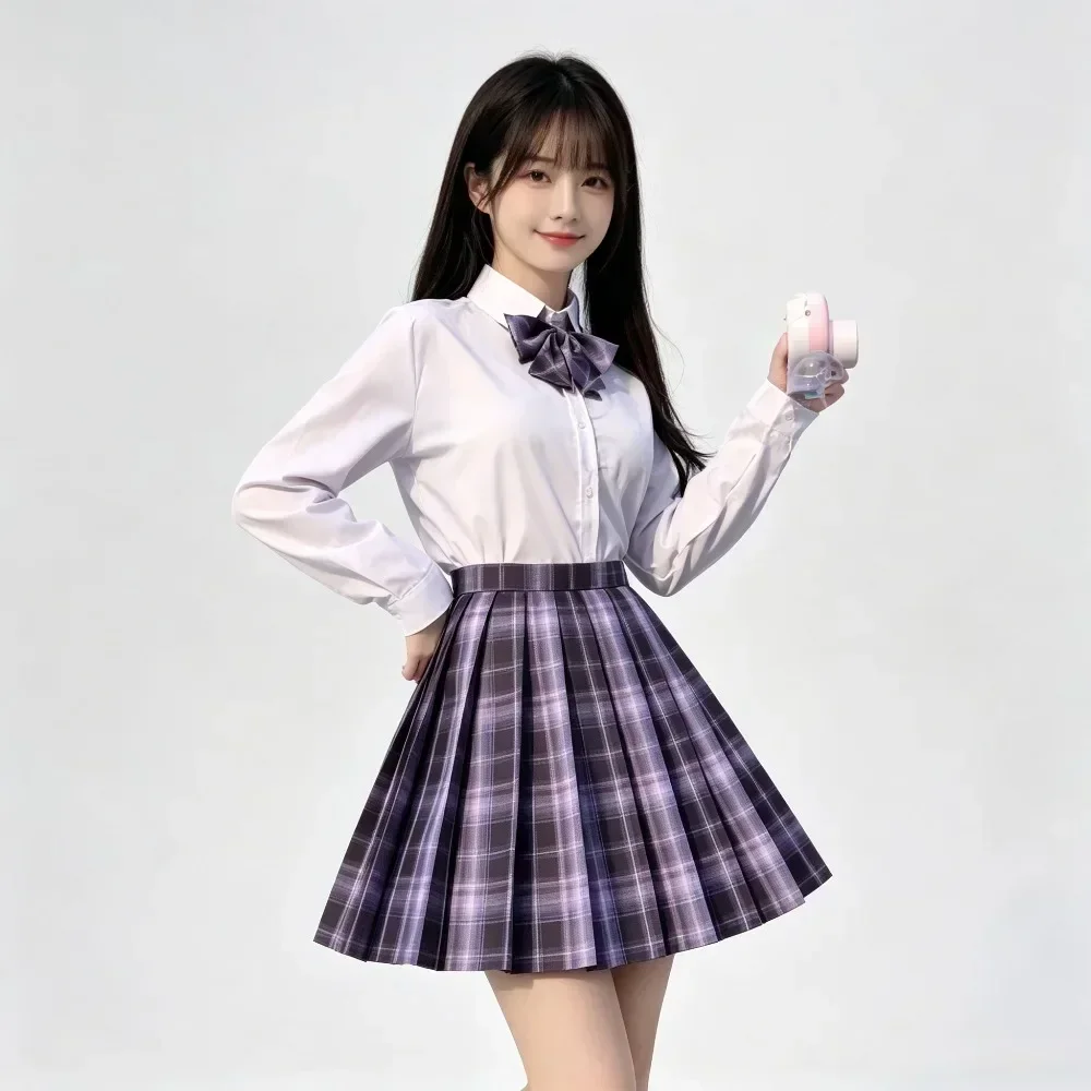 보라색 체크무늬 핏 JK 스커트 슈트, 여학생을 위한 클래식 아카데미 유니폼, 일상복 및 애니메이션 코스프레를 위한 다용도 캠퍼스 의상