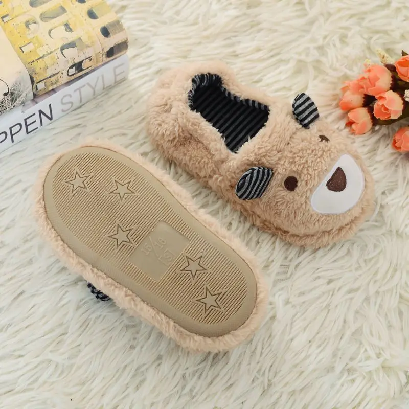 Toddler Boy Slippers for Kids Indoor Winter Cartoon Animal Bear Plush Warm House Footwear Soft Rubber Sole Home Shoes Baby Items 2