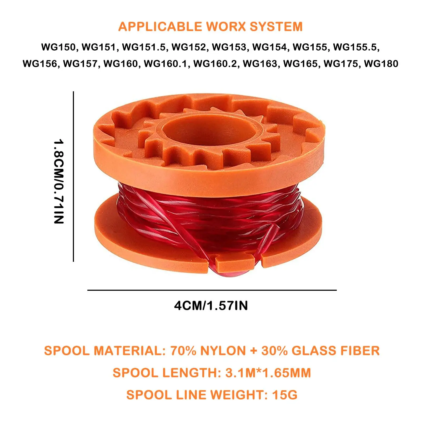 Trimmer Spool Line For Worx Replacement Grass Trimmer Line Spool Set For Worx Weed Eater 10FT/ 3.1M Weed Eater Edger Line String 4