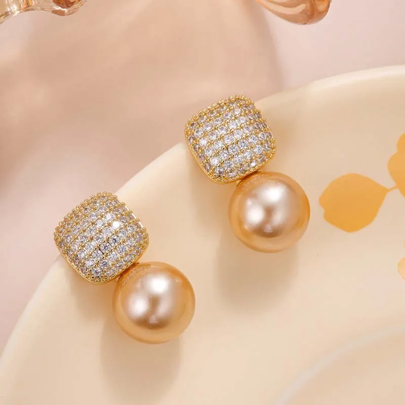 Pearl Crystal Drop Earrings – Elegant Faux Pearl & Crystal Dangle Earrings for Women | Champagne or Gray 6