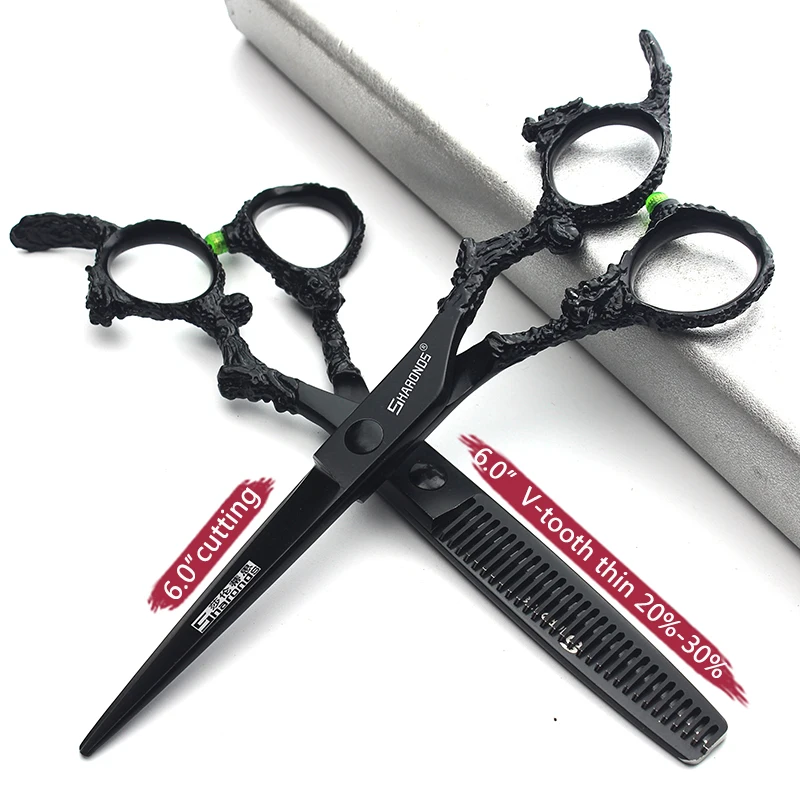 6 Zoll 7 Zoll Friseurscheren Professionelle Japanische 440C Stahl Haarschneidescheren Rein Schwarze Haarausdünnungs- und Schneidewerkzeuge – Detail 15