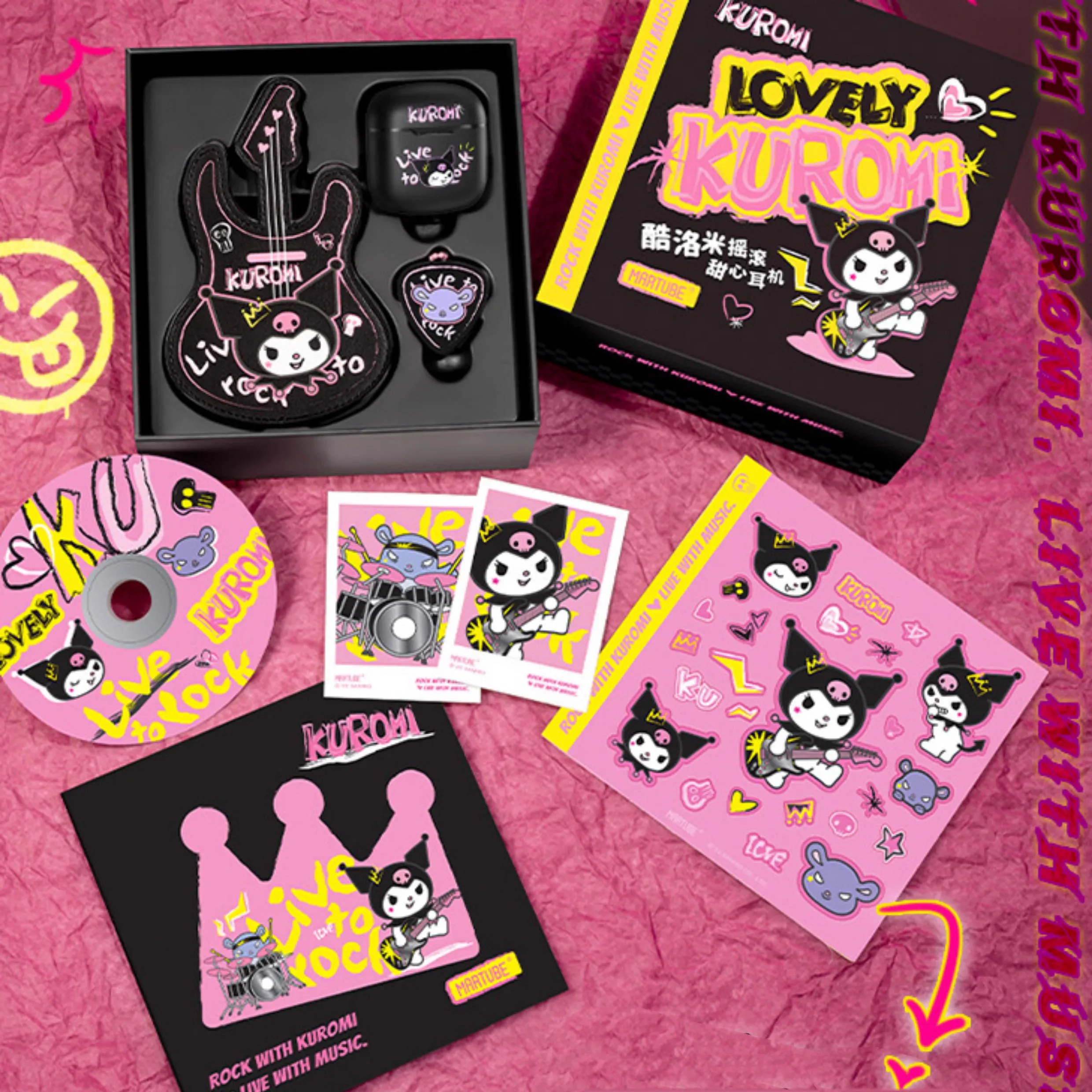 

Gift Box Version Sanrio Kuromi Bluetooth Headphones Include Keychain Stickers Headphone Bag Lomo Card Gifts for Girlfriends