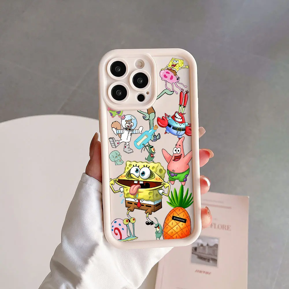 Cartoon SpongeBobs SquarePants Camera Protection Case For iPhone 15 14 13 12 11 Pro Max Mini XR XS Plus SE20 Soft TPU Back Funda