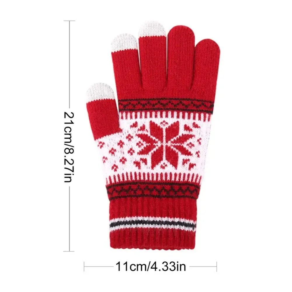 Durable Knitted Snowflake Winter Knitted Gloves Touch Screen Thickened Full Finger Mittens Warm Gloves Winter