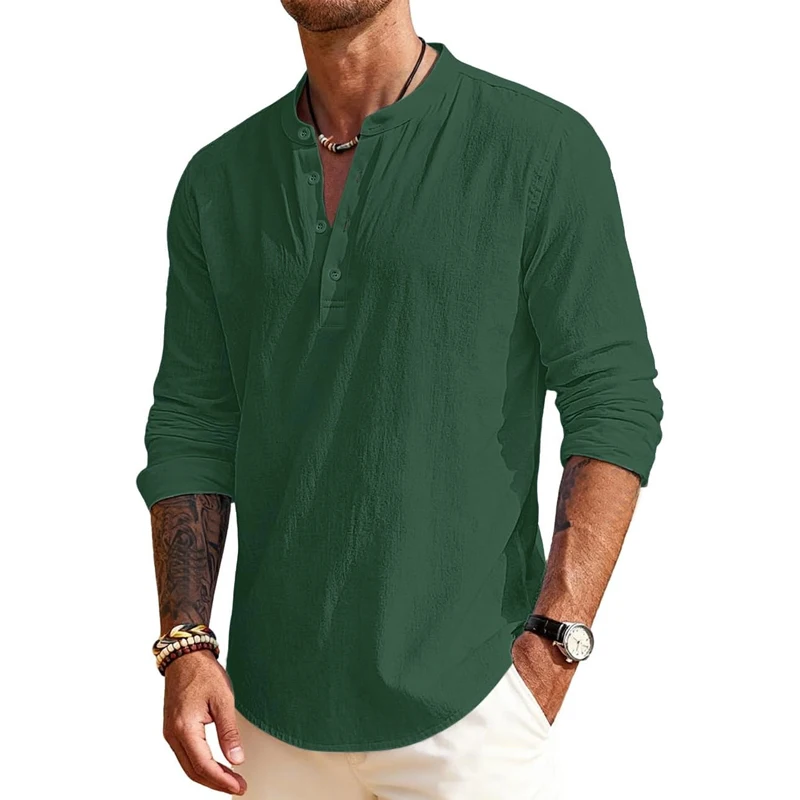 Animal Game Luxury Men's Cotton Shirts Henley T-Shirts Long Sleeve Casual T-Shirts Solid Tops Hawaiian social Shirts for Men