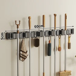 Space - Saving Wall - Mounted Organizer with Broom and Mop Holder & 5 Hooks (5 buckles grey)