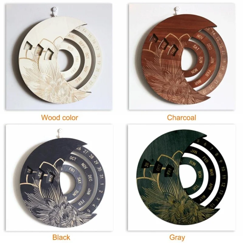 Wooden Round Perpetual Calendar Creative Wooden Wall Calendar Wall Hanging Crafts Decorative Xmas Gift Handicraft Decoration