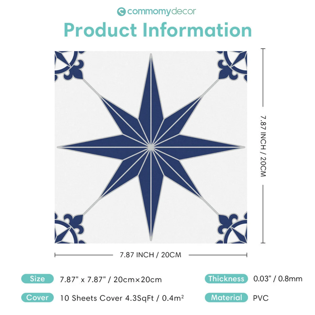3D Tile Sticker 1pc/10pcs Floor Tile Sticker Self Adhesive Vinyl Non-slip Tile Wall Waterproof 20cm x 20cm