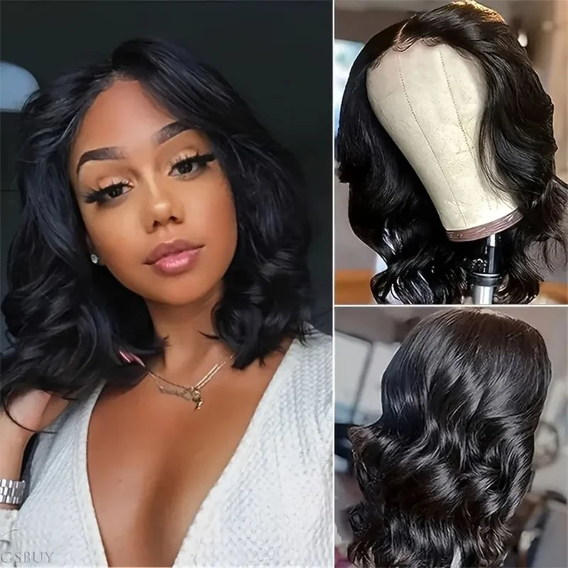 

Short Body Wave Wigs 13x4 Frontal Lace Human Hair Wig 4x4 Closure Bob Wig Pre Plucked Natural Brazilian Hair 150% 180% Density