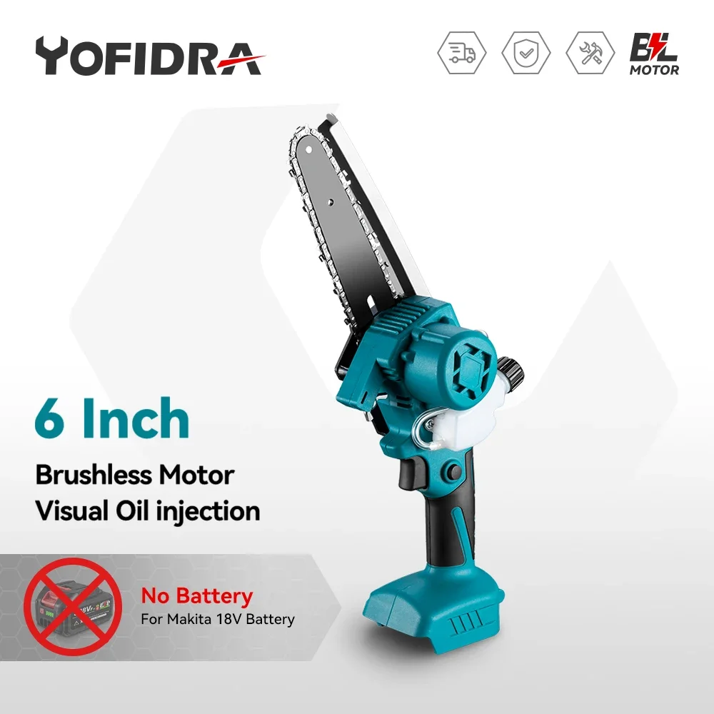 6 Inch Brushless Electric Saw Automatic Oiler Handheld Garden Logging Chainsaw Wood Power Tool For Makita 18V Battery electric chainsaw electric saw