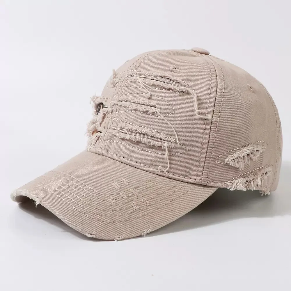New Ripped Rimmed Baseball Hats for Men and Women Old Curved Brim Caps Personalized Casual Shade Outdoor Sunscreen Hip Hop Hats