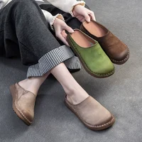 GKTINOO 2026 Summer New Genuine Leather Soft Sole Flat Slippers Handmade Retro Women's Shoes Outside Slides