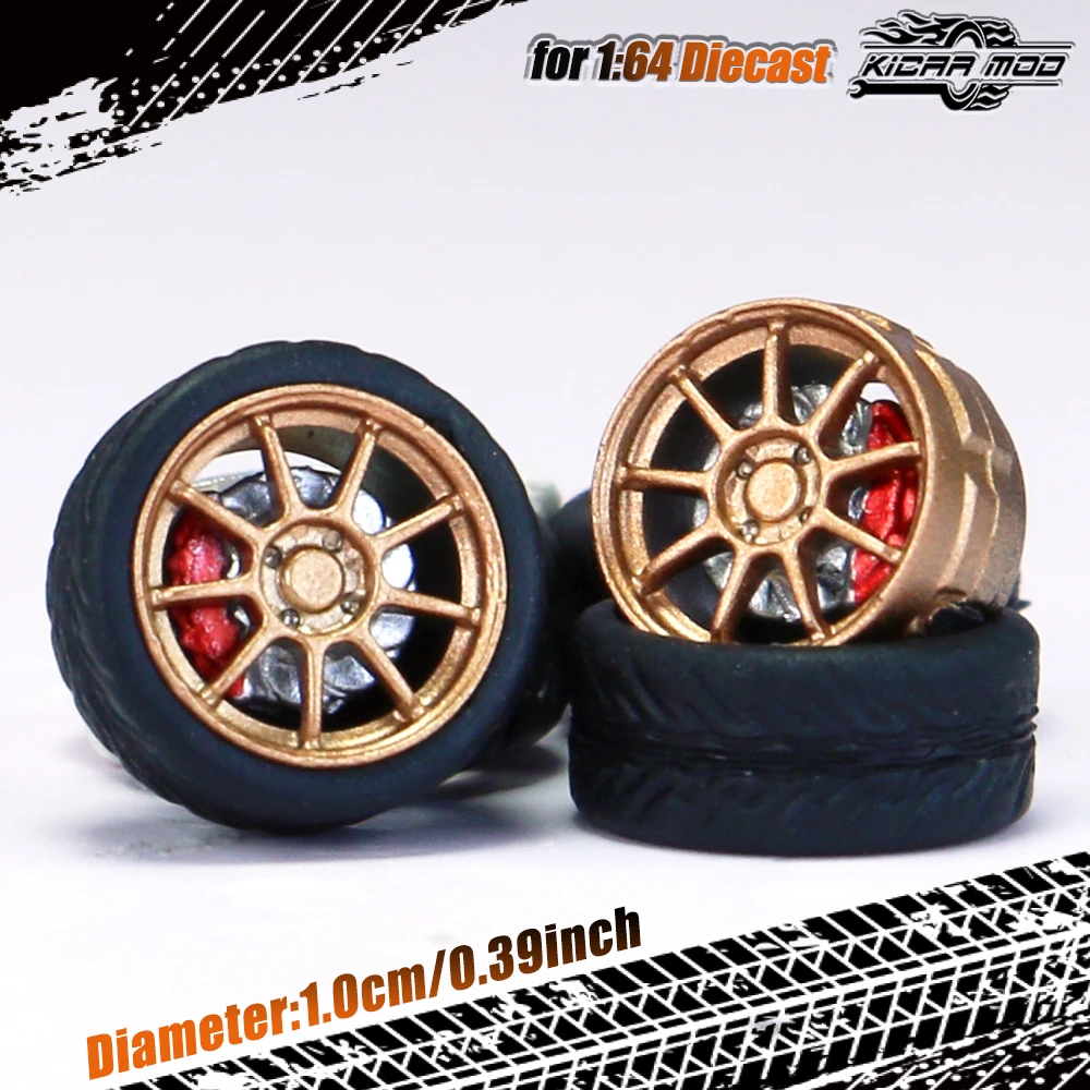 Kicarmod 1/64 Model Car ABS Wheels with Rubber Tire Brake Disc Refitting Parts Diameter 10mm For Model Car Tomica MINI GT