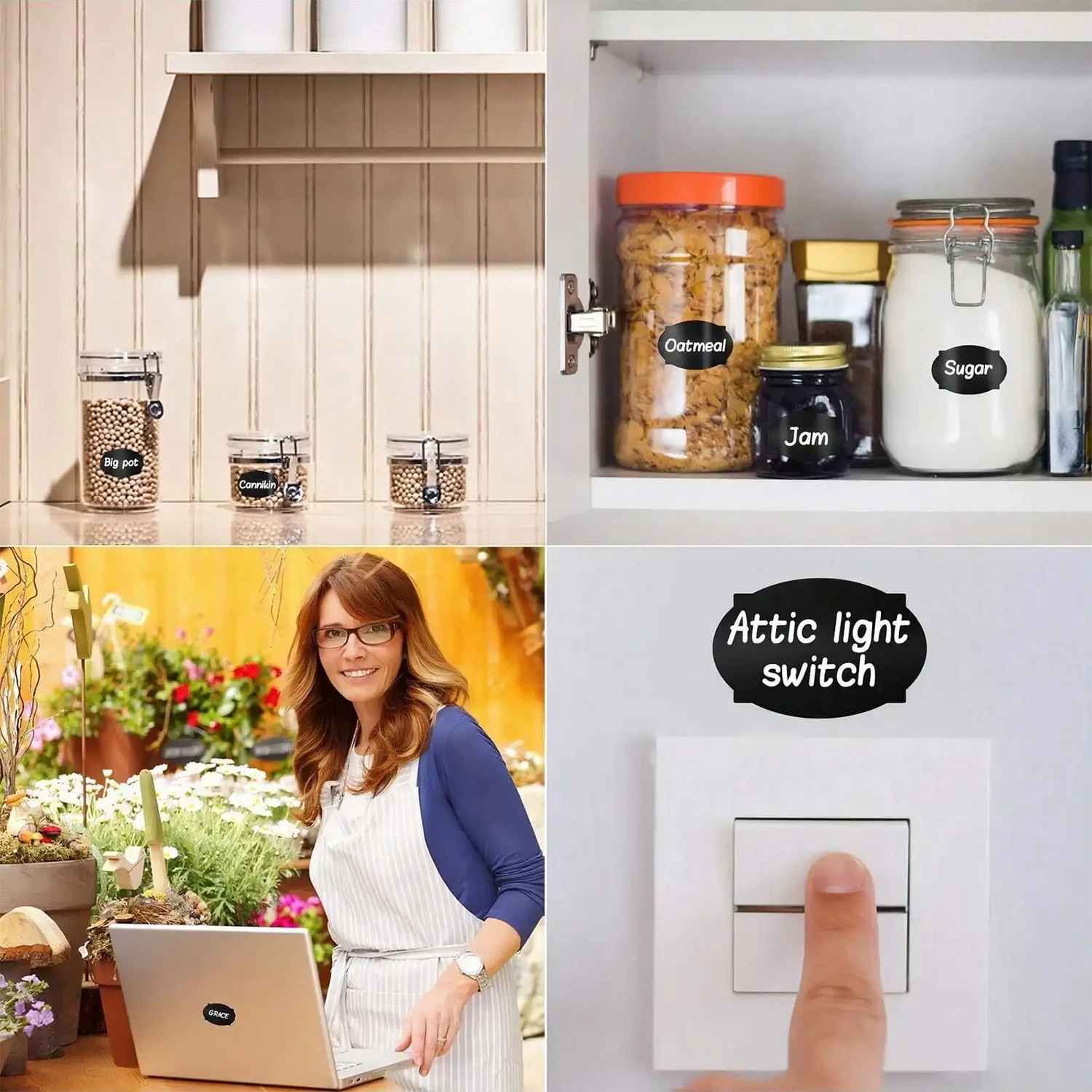 Removable Blackboard Stickers 120Pcs/Roll 3 Styles With Erasable Pen Waterproof Chalkboard Labels for Home & Kitchen 1.4*2.2inch