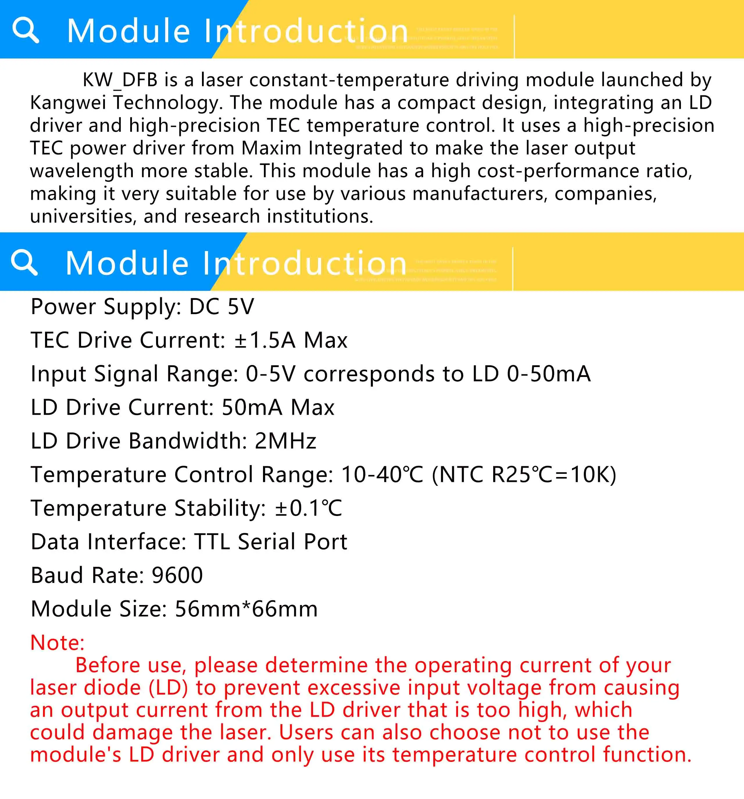 KW_DFB laser driver module DFB driver board controllable constant temperature LD