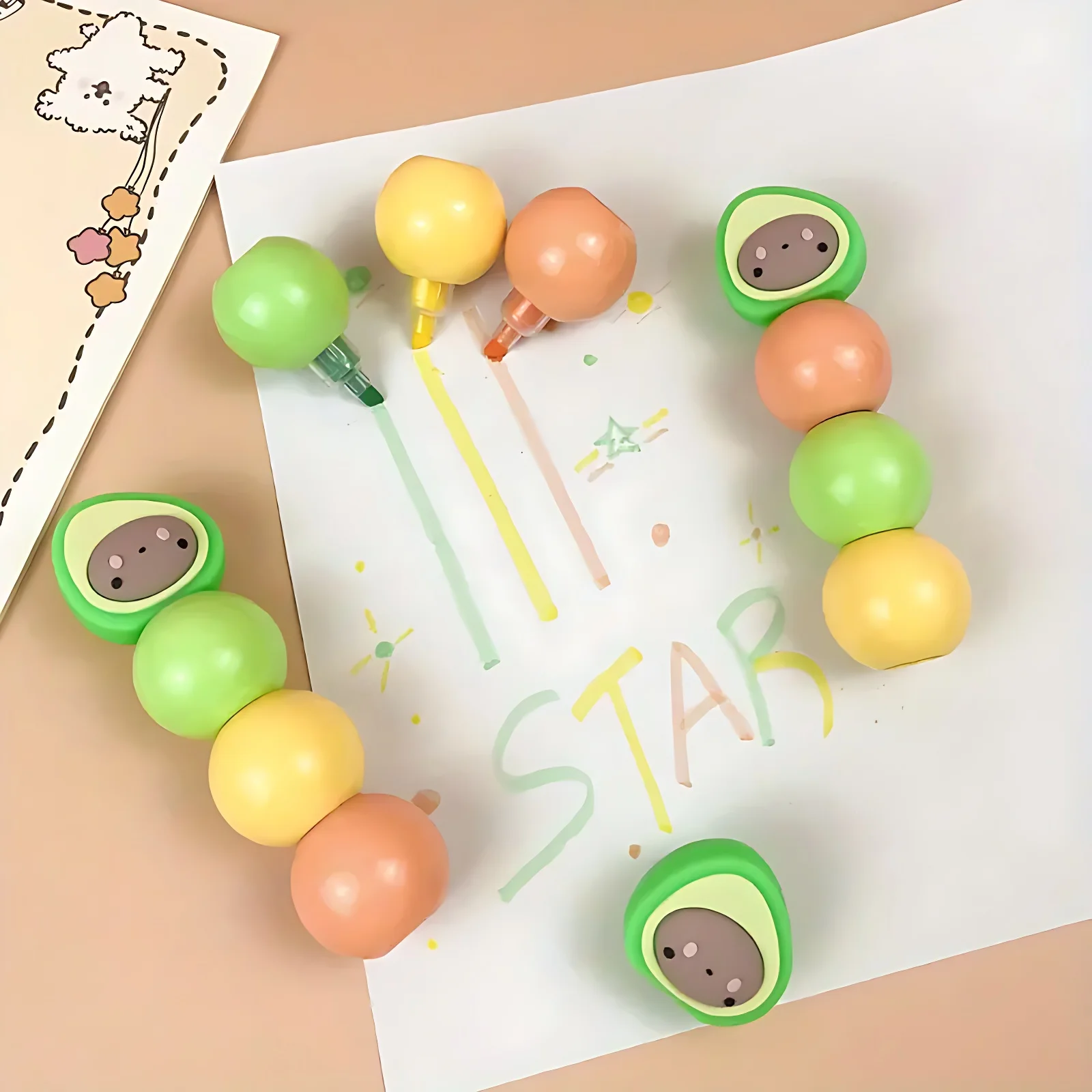 Avocado-Themed Highlighter Set - Fun Cartoon Graffiti Markers, 3 Colors