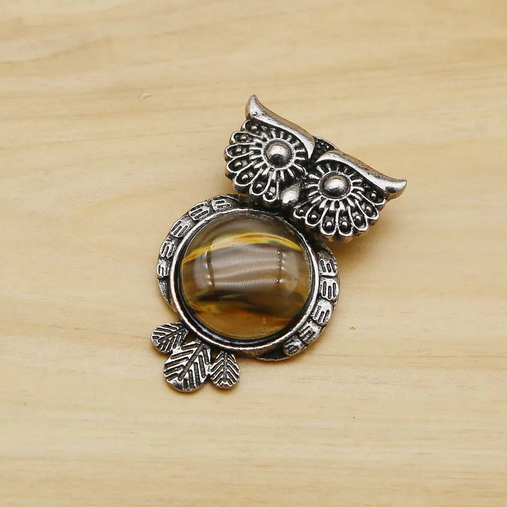 New Natural Semi Precious Stone Vintage Copper Plated Owl Cute Onyx Opal Pendant Charm Fashion DIY Jewelry Making Wholesale12Pcs