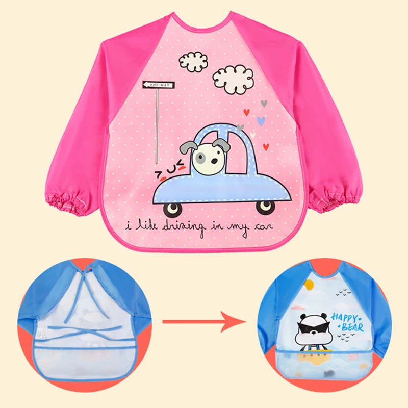 Baby Accessories cute	 Baby Long Sleeve Waterproof Bib Baby Feeding Accessories Cartoon Toddler Food Apron Children Painting Smock Pocket Burp Cloths baby stroller accessories Baby Accessories