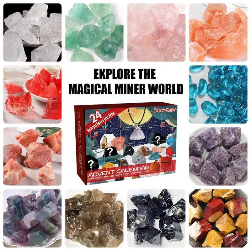Advent Calendar 24pcs Ore Christmas Advent Calendar Natural Mineral Stone For Learning Collection Scientific Gift For Girls Boys