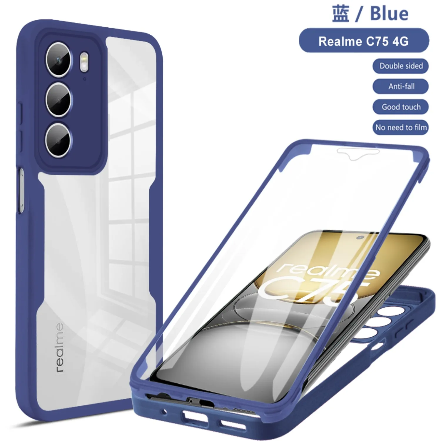 360° Shockproof Transparent Phone Case with Built-in Screen Protector and Anti-Drop Bumper Cover