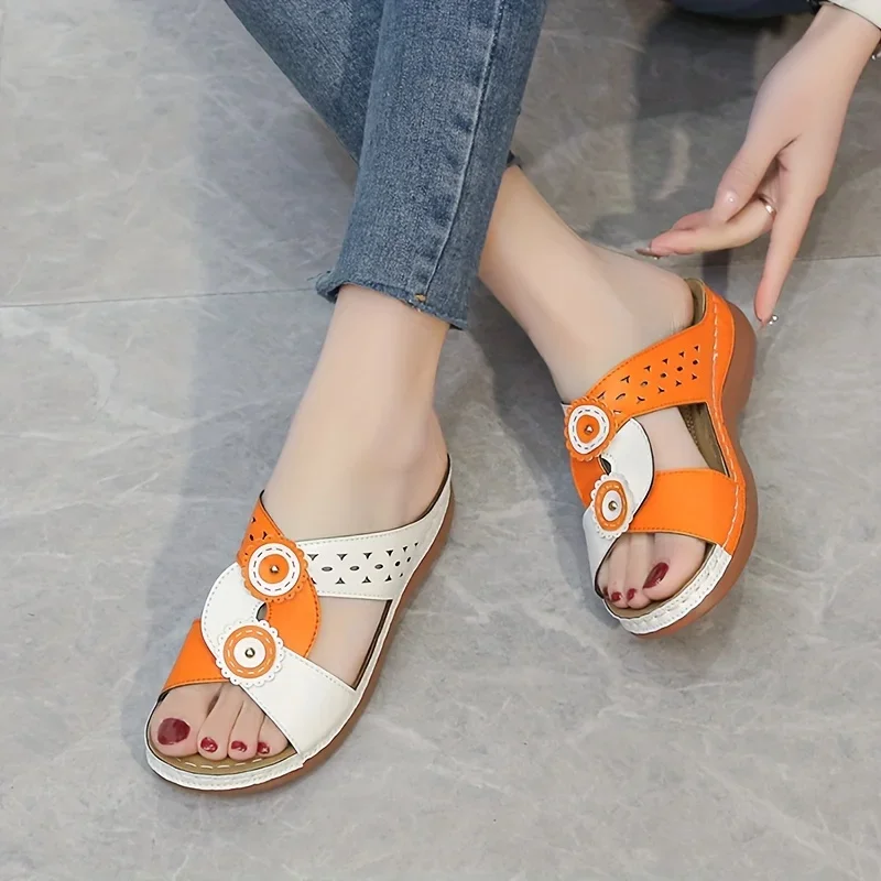 

Women Hollow Out Design Wedge Sandals Casual Slip On Platform Shoes Comfortable Summer Sandals