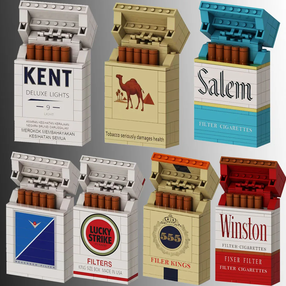 MOC New Collect Brand Cigarette Box Smoke Blocks Red Yellow Green Creative Build