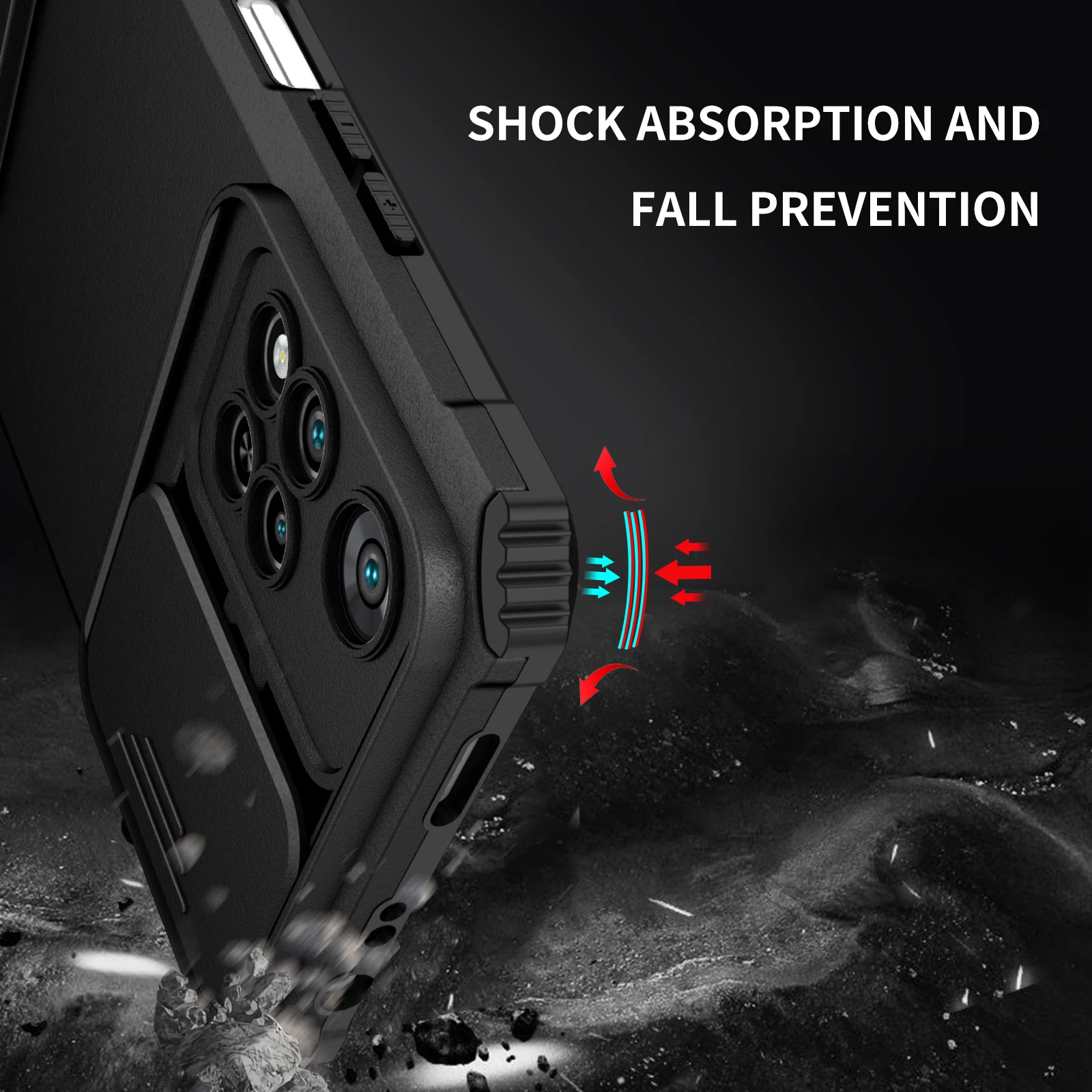 Enhanced Shockproof Case with Slide Camera Lens Protection & Stand Function