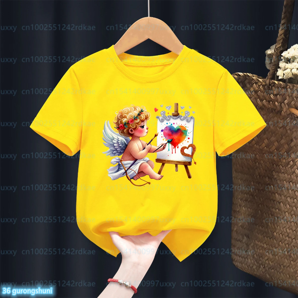 New Boys T-Shirt Funny Angel Little Boys Love Drawing Cartoon Print Baby Tshirt Fashion Casual Boys Camicia Gialla Top All'Ingrosso