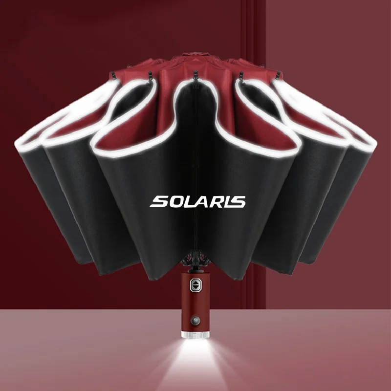 Car Umbrella With LED Flashlight Reflective Stripe Reverse Umbrella For Hyundai Solaris 1 2010- Solaris 2 -