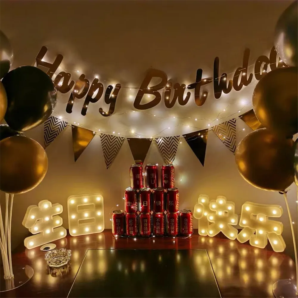 Birthday Banner Party Decorations Multi Themes DIY Colored Lights Set