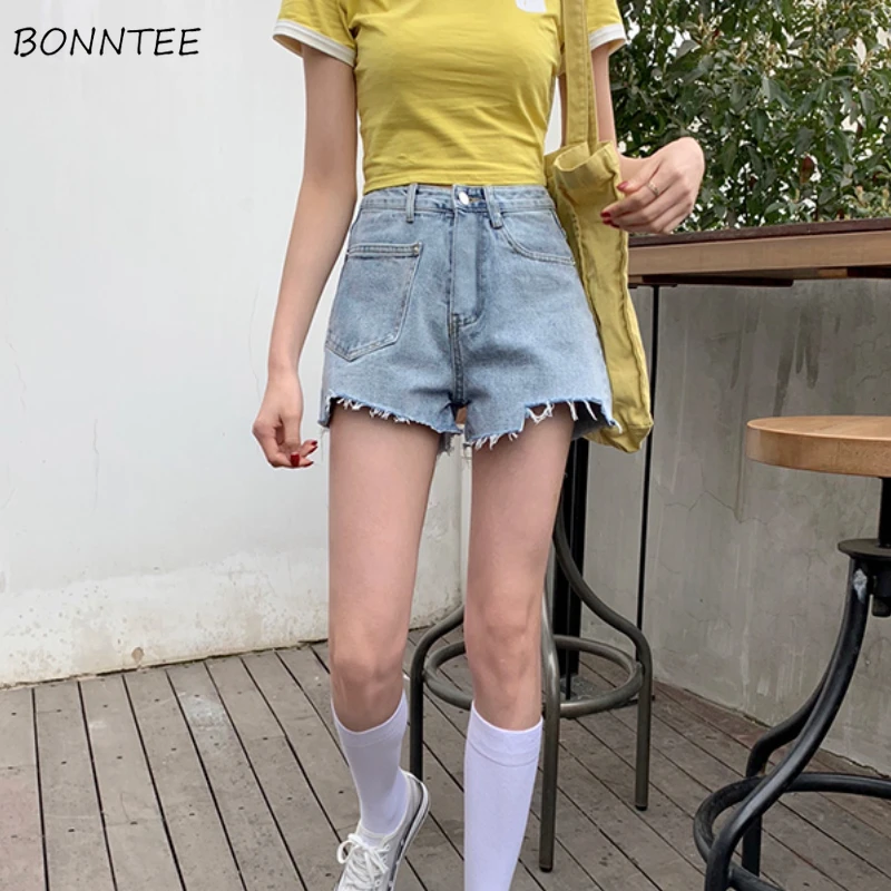 

Denim Shorts Women Pockets Design Tassel Fashion Korean Style Teens Streetwear All-match Daily High Waist Summer Casual Simple