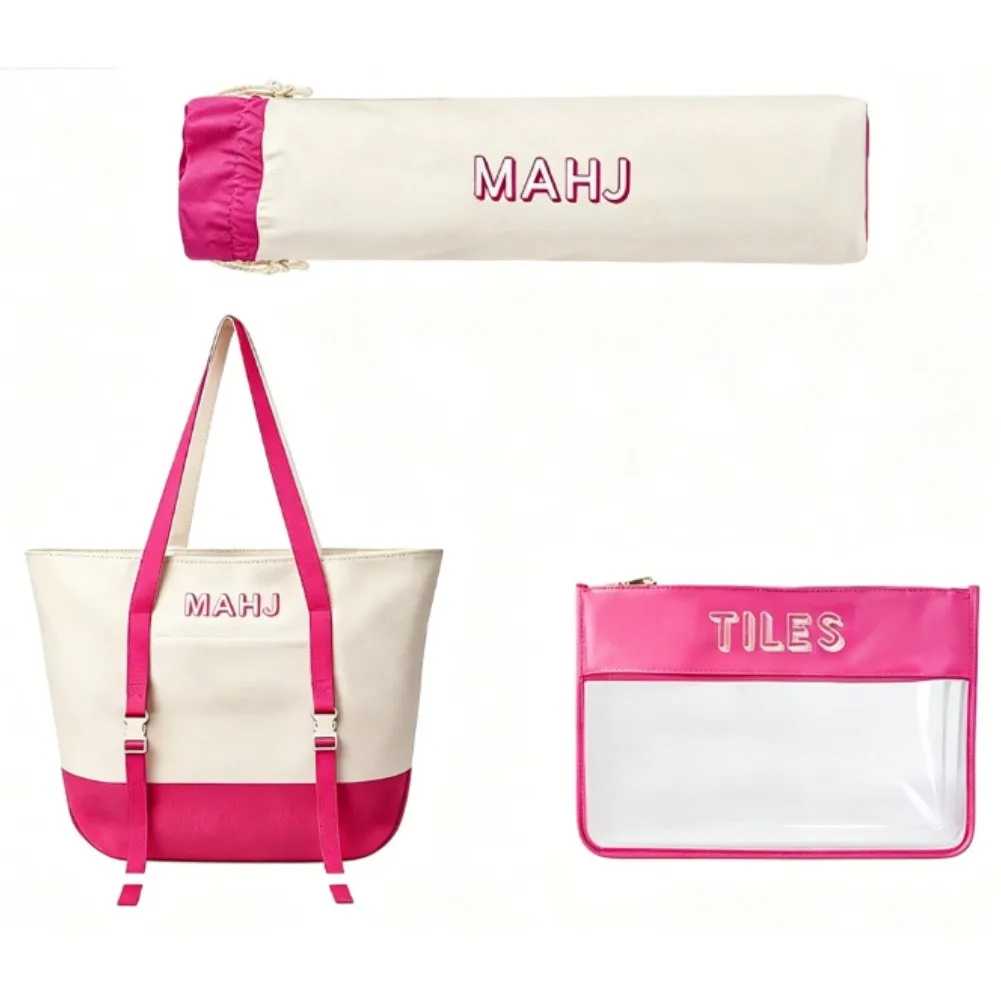 Nouvel ensemble de sacs de mahjong polyvalents en toile 2026 avec pochette zippée et étui à cordon pour le rangement des tuiles, sacs portables pour les soirées de jeu et les voyages