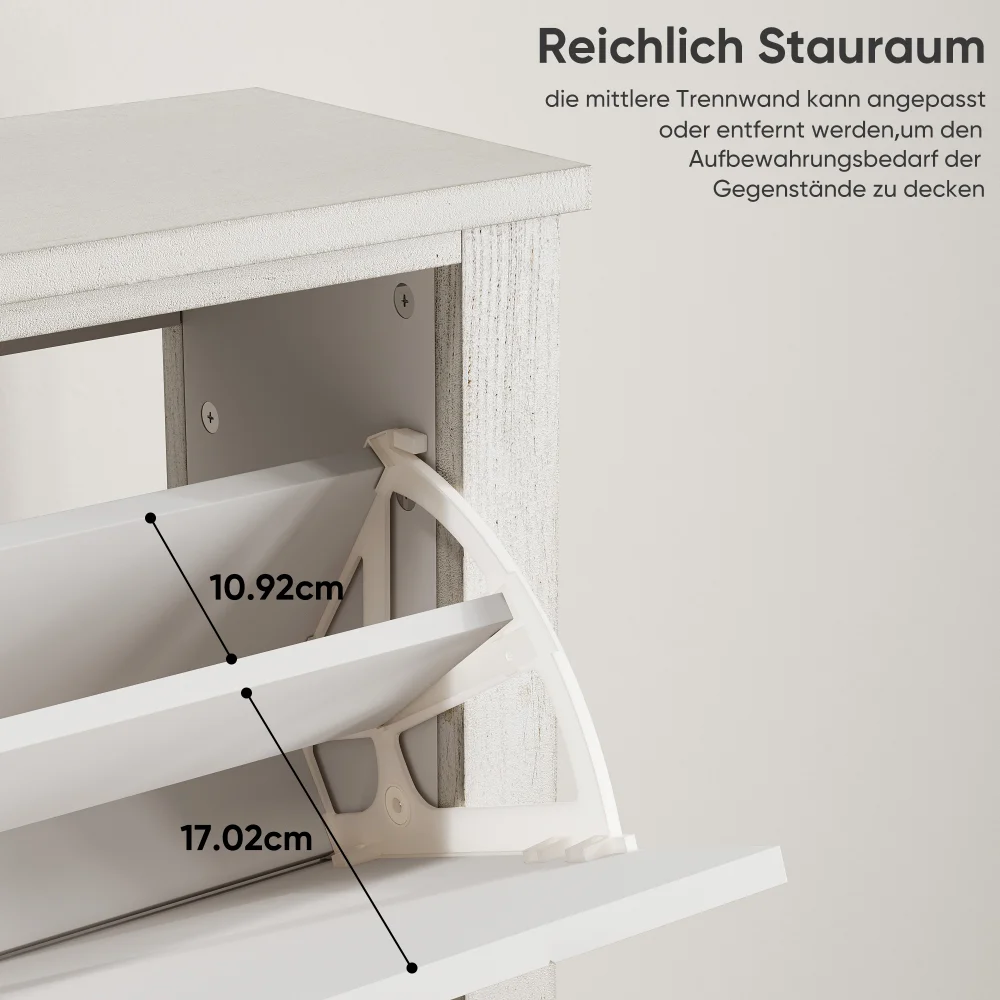 Mid-Century Vintage Schuhschrank, Schuhschrank mit 2 Klappschubladen, geeignet für Flur und Eingangsbereich, Treppenecke – Detail 9
