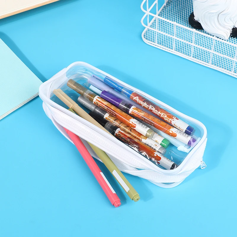 New Transparent Pencil Case Large Capacity Waterproof Pen Box for Girls Cosmetic Bag Stationery Office School Supplies